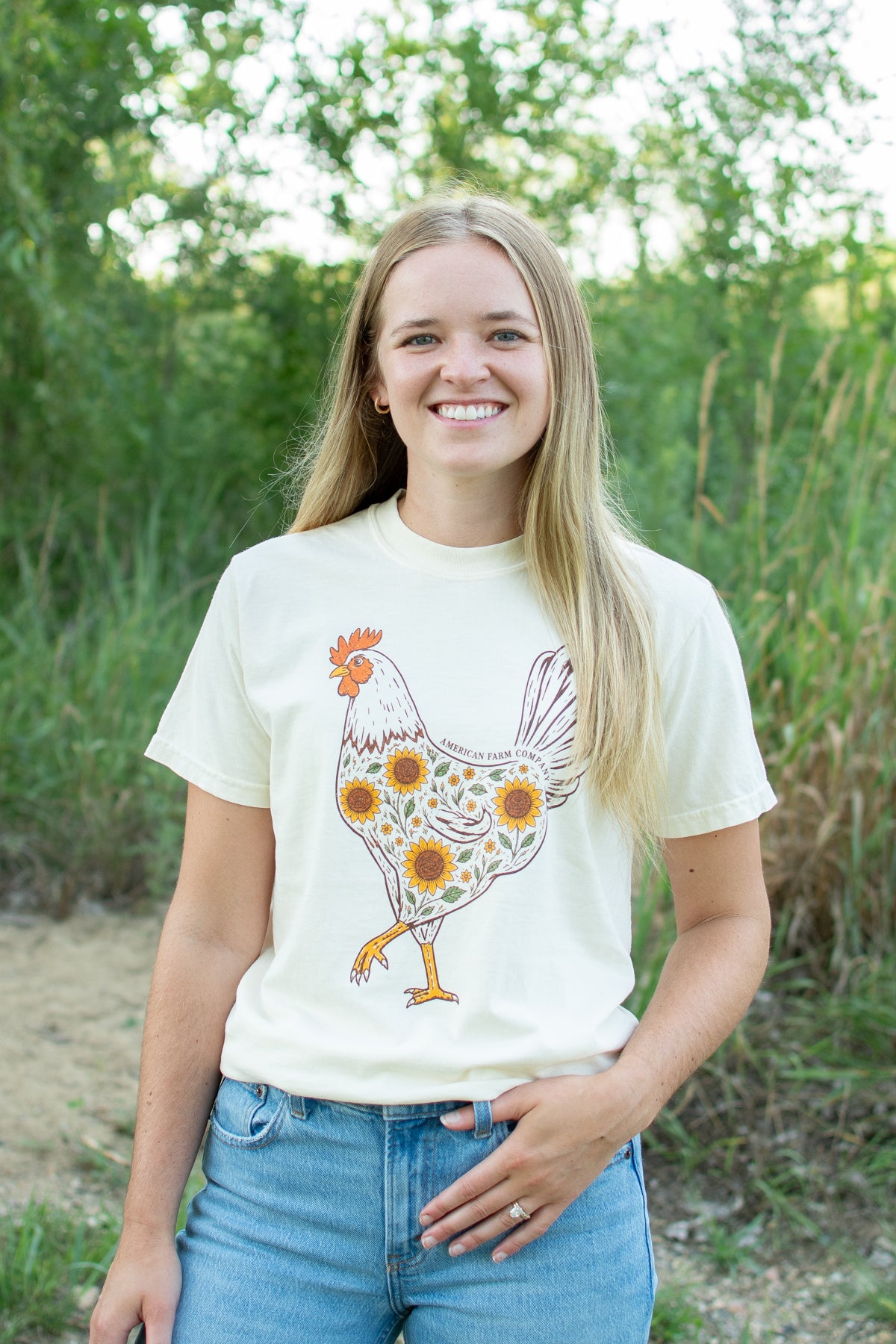 Farmhouse Sunflower Rooster Adult T-Shirt