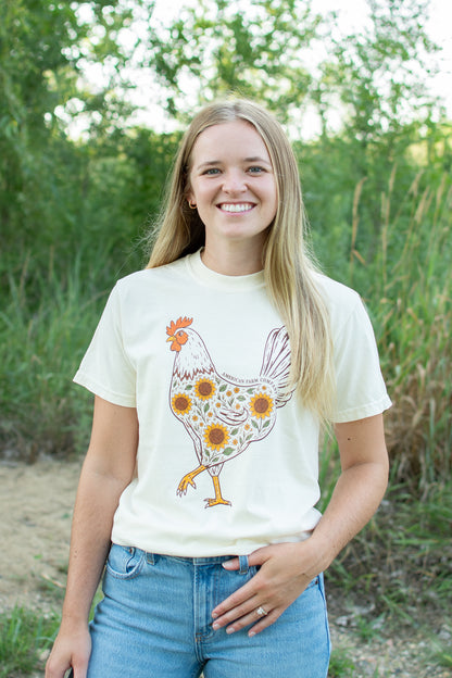 Farmhouse Sunflower Rooster Adult T-Shirt