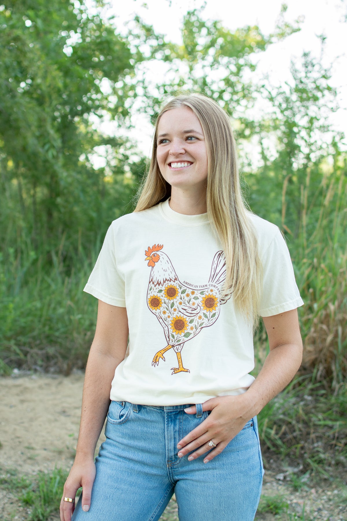 Farmhouse Sunflower Rooster Adult T-Shirt