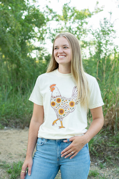 Farmhouse Sunflower Rooster Adult T-Shirt