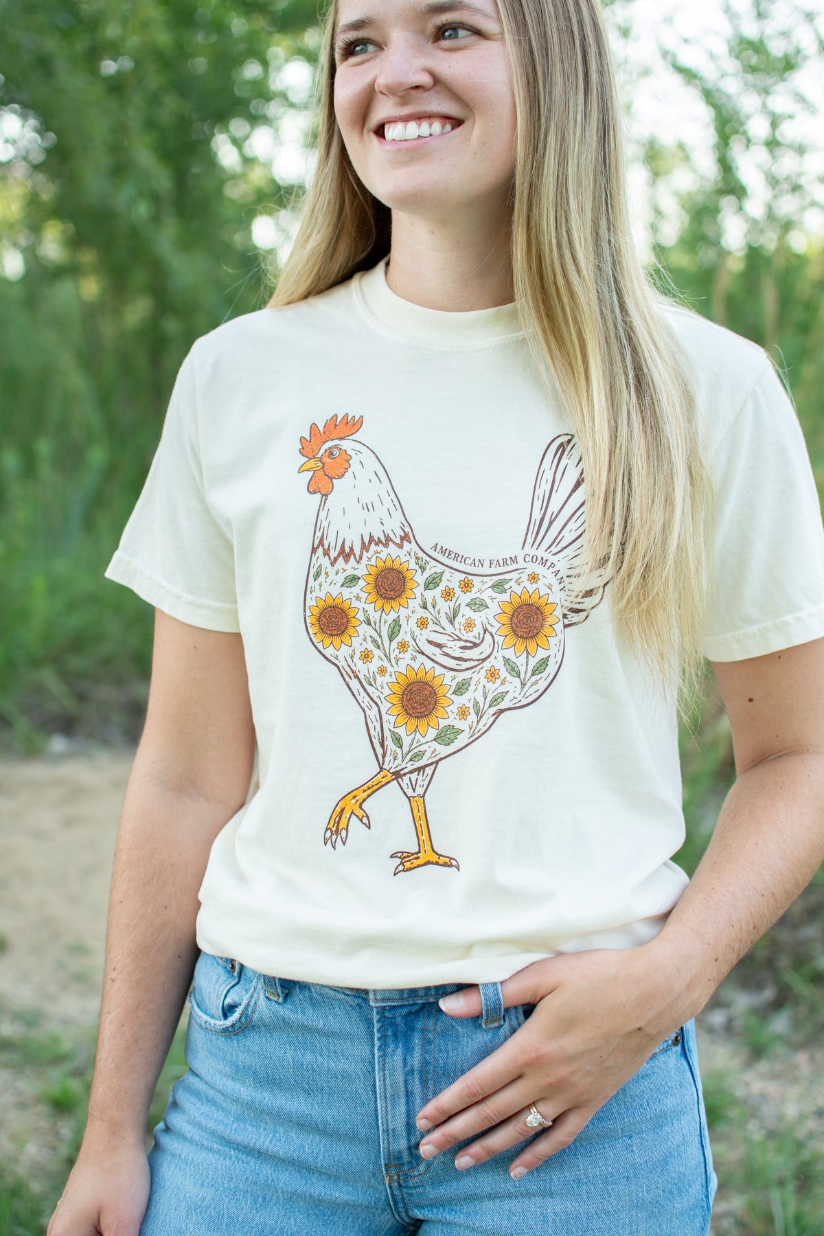 Farmhouse Sunflower Rooster Adult T-Shirt