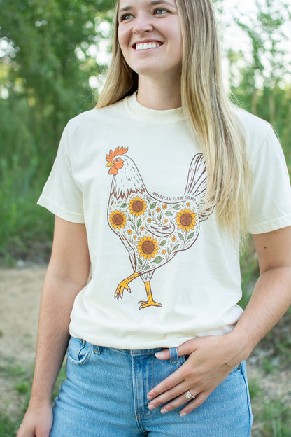 Farmhouse Sunflower Rooster Adult T-Shirt