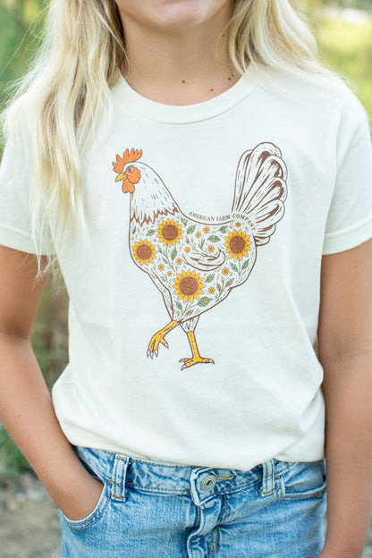 Farmhouse Sunflower Rooster Toddler/Youth T-Shirt