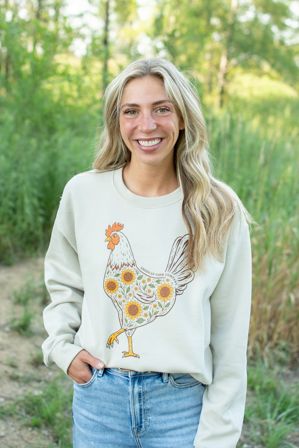 Farmhouse Sunflower Rooster Adult Crewneck