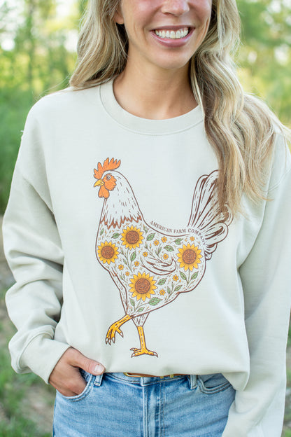 Farmhouse Sunflower Rooster Adult Crewneck