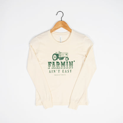 ‘Farmin’ Ain’t Easy’ Green Toddler/Youth Long Sleeve