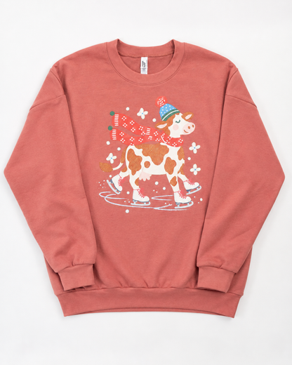 Festive Christmas Cow Adult Crewneck