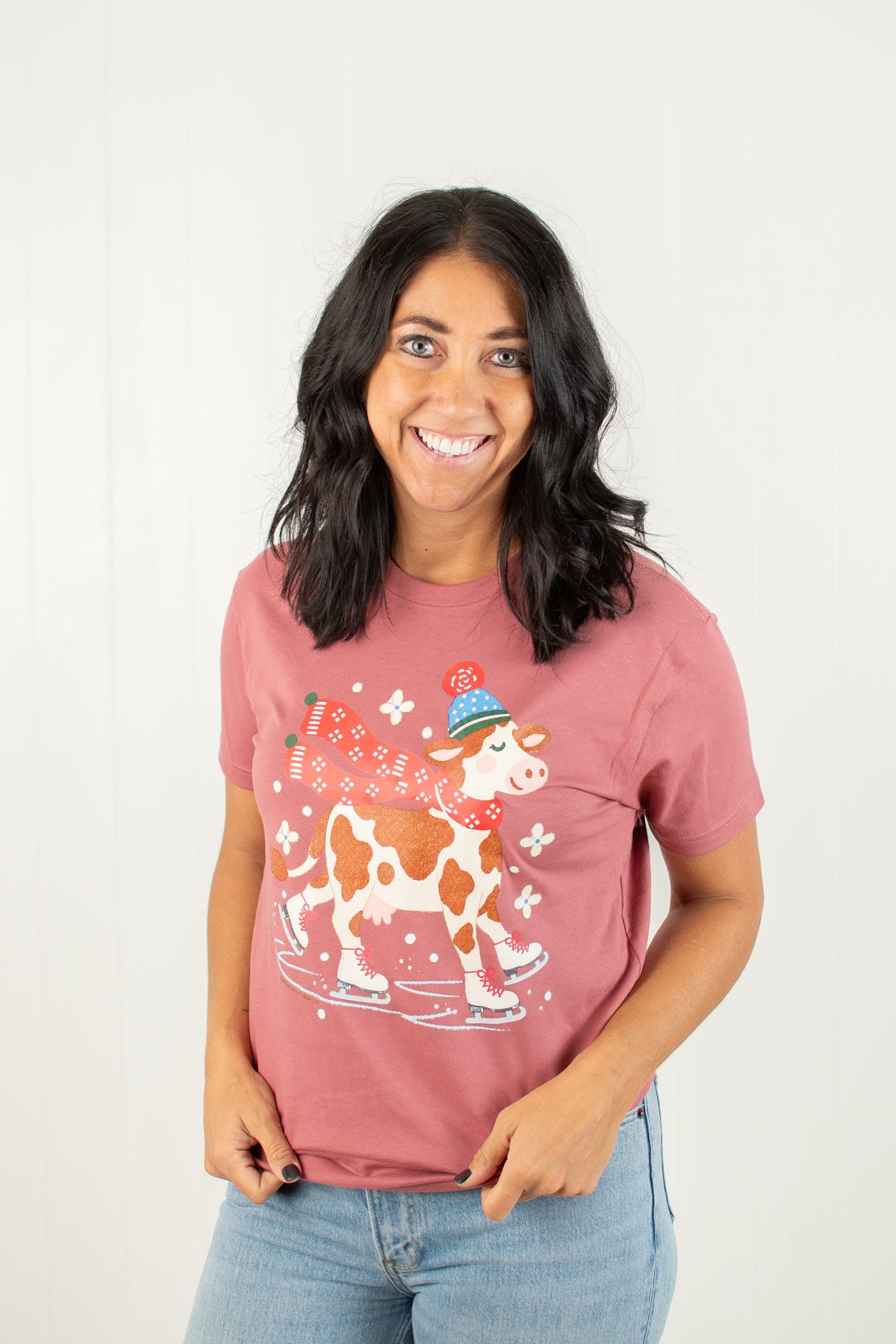 Festive Christmas Cow Adult T-Shirt