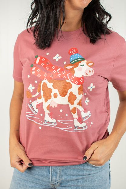 Festive Christmas Cow Adult T-Shirt