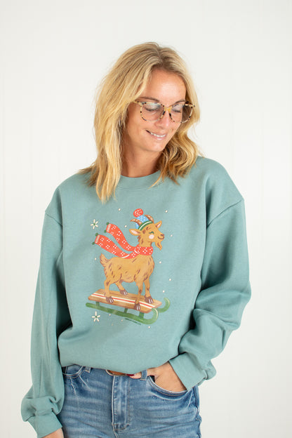 Festive Christmas Goat Adult Crewneck