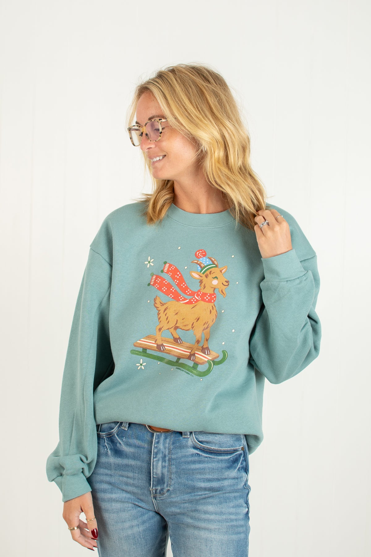 Festive Christmas Goat Adult Crewneck