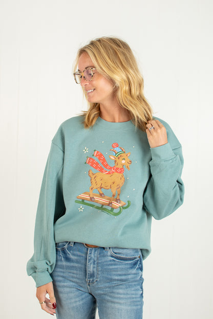 Festive Christmas Goat Adult Crewneck