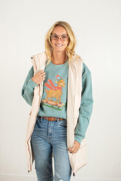Festive Christmas Goat Adult Crewneck