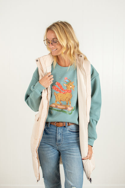 Festive Christmas Goat Adult Crewneck