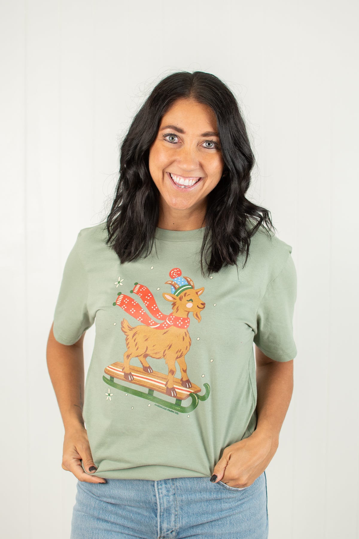Festive Christmas Goat Adult T-Shirt