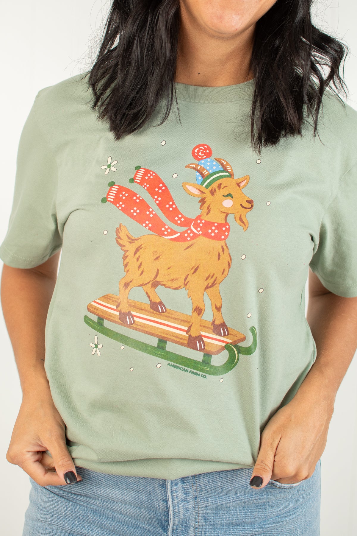 Festive Christmas Goat Adult T-Shirt