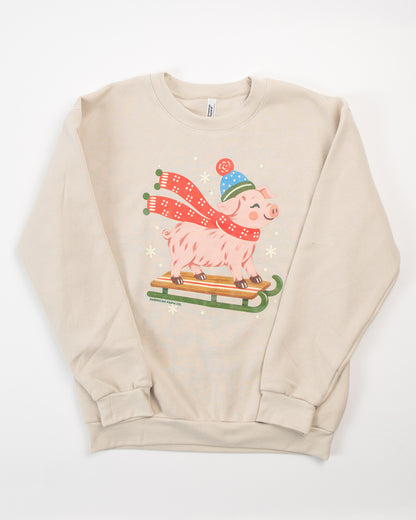 Festive Christmas Pig Adult Crewneck