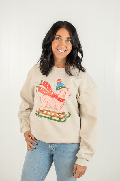 Festive Christmas Pig Adult Crewneck