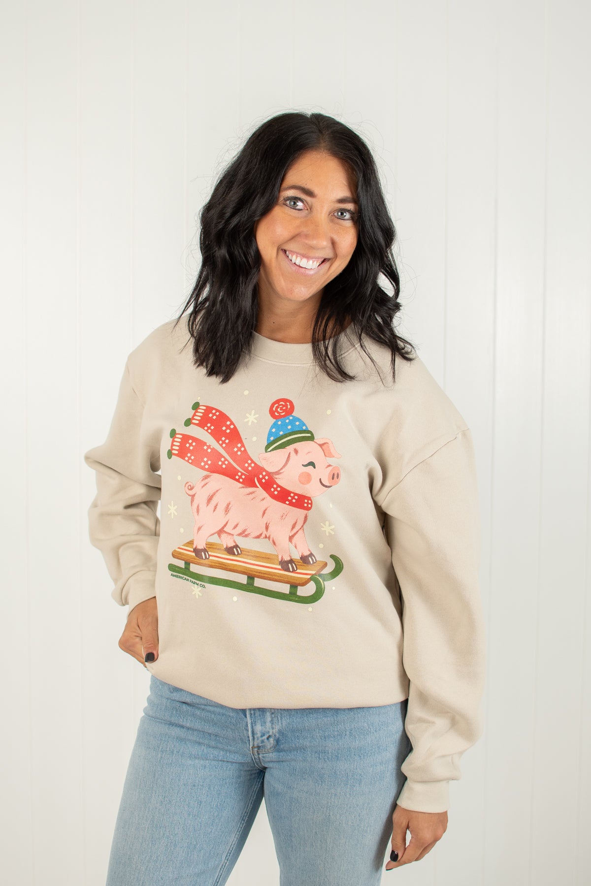 Festive Christmas Pig Adult Crewneck
