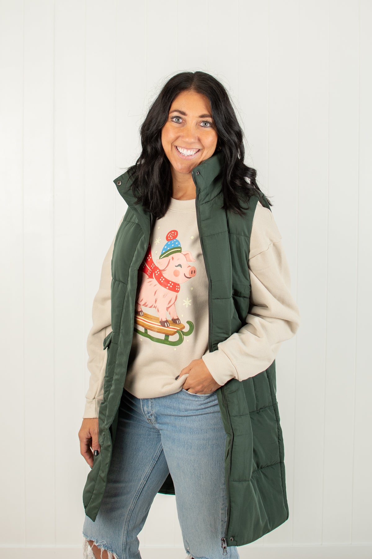 Festive Christmas Pig Adult Crewneck