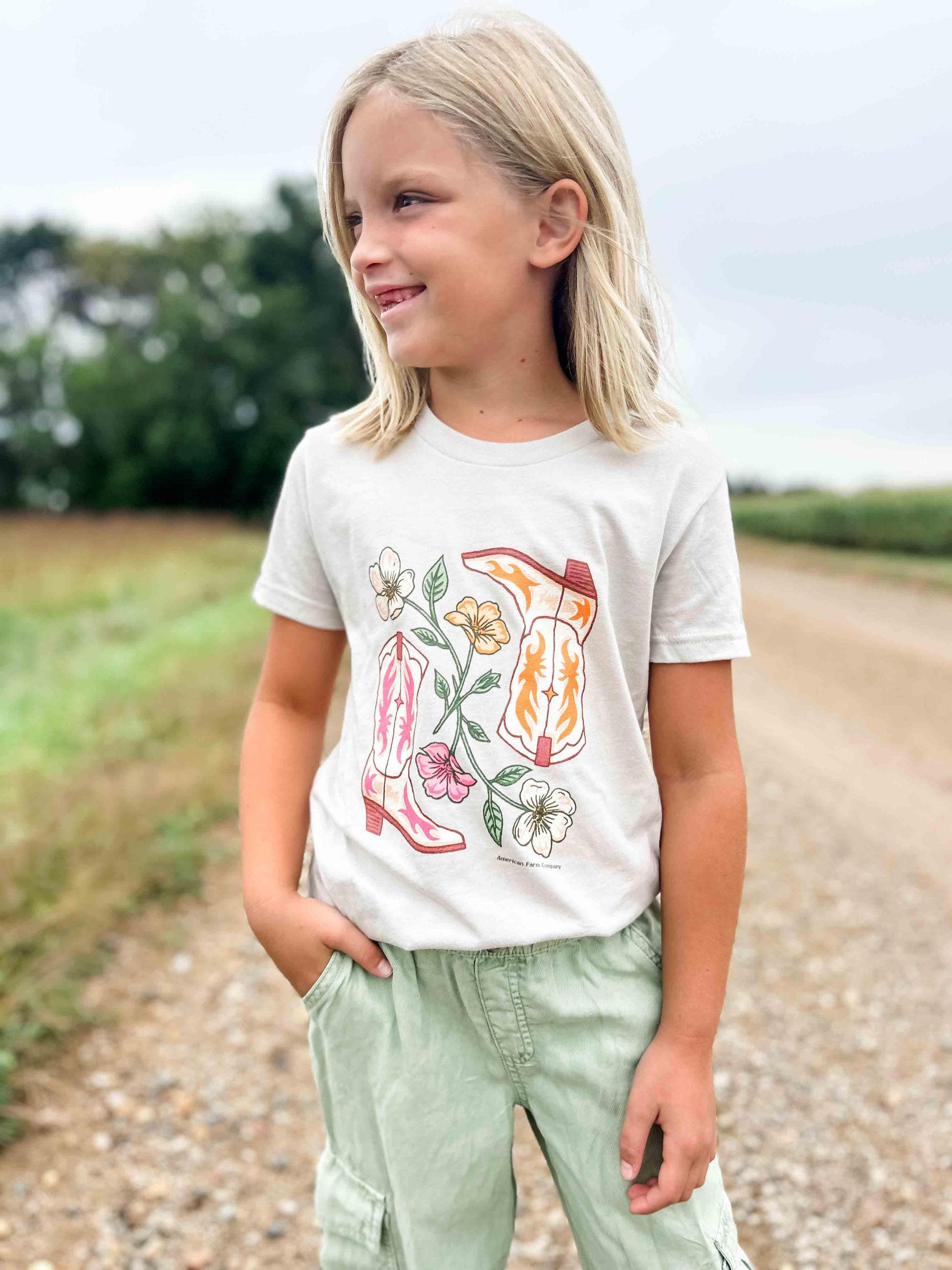 Floral Cowgirl Boots Youth Tee - American Farm Company