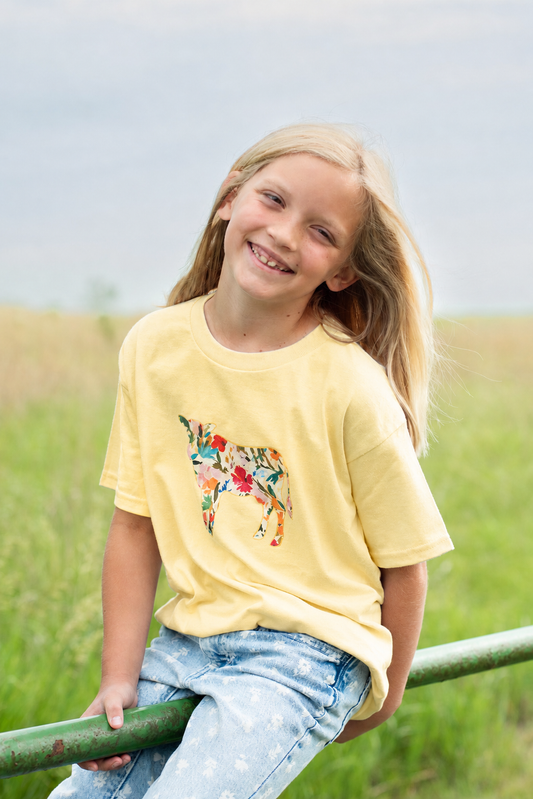 Floral Cow Yellow Youth Tee