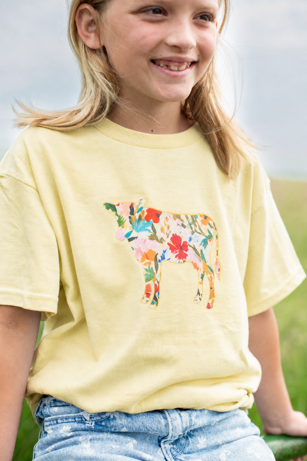 Floral Cow Yellow Youth Tee