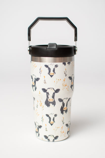 Floral Holstein 20oz Kids Bucket Handle Tumbler
