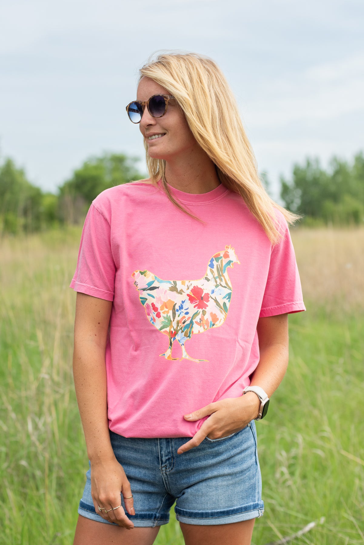 Floral Chicken Tee