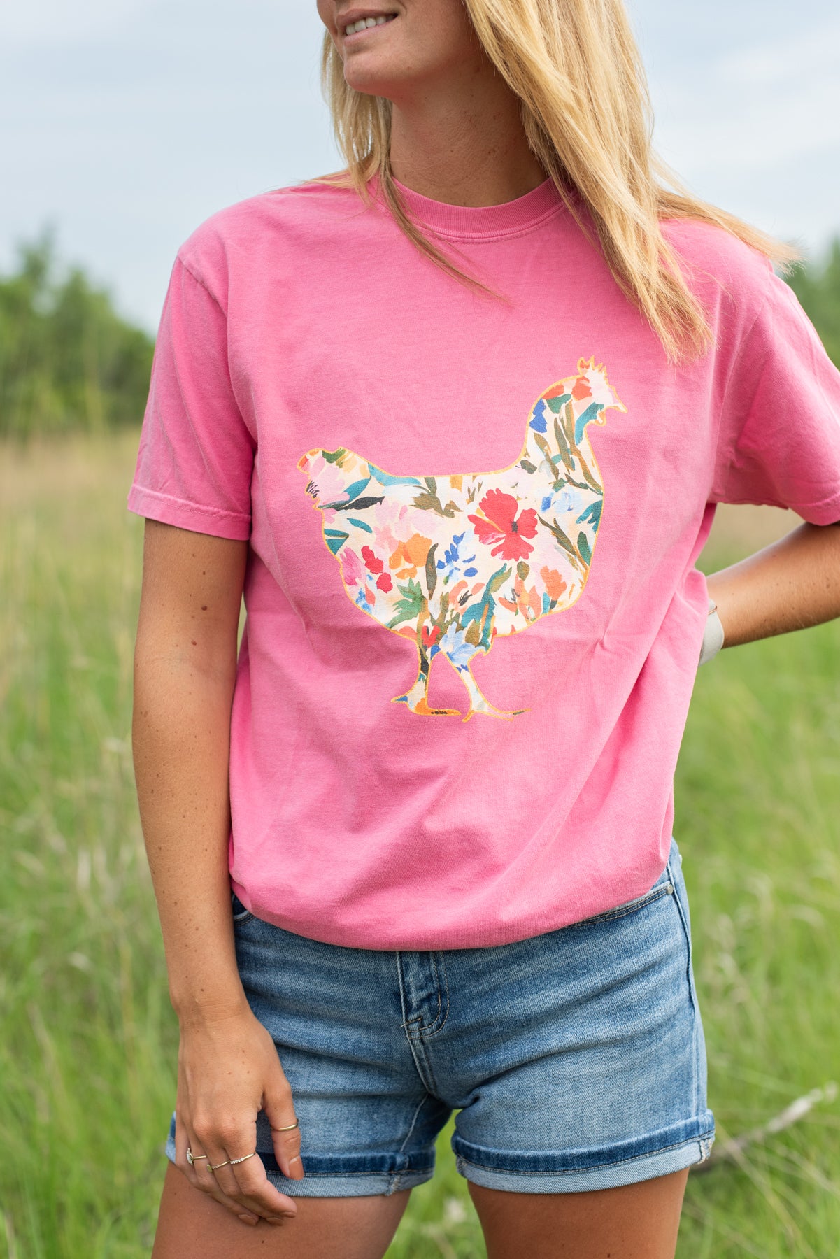 Floral Chicken Tee
