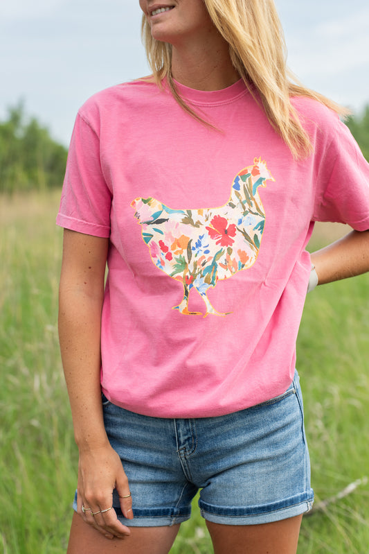 Floral Chicken Tee