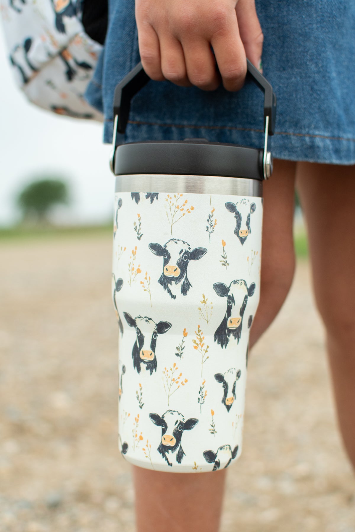 Floral Holstein 20oz Kids Bucket Handle Tumbler