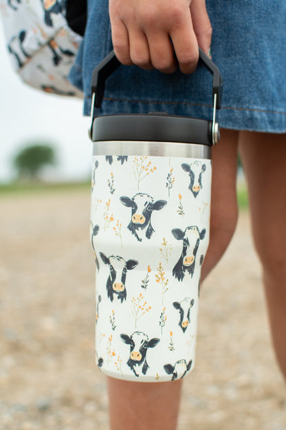 Floral Holstein 20oz Kids Bucket Handle Tumbler