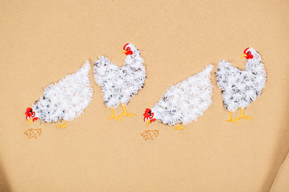 Fluffy White Chicken Tan Crewneck