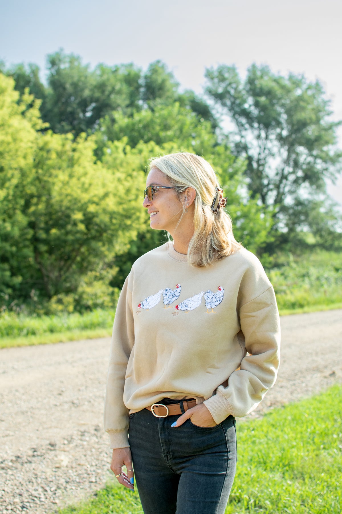 Fluffy White Chicken Tan Crewneck