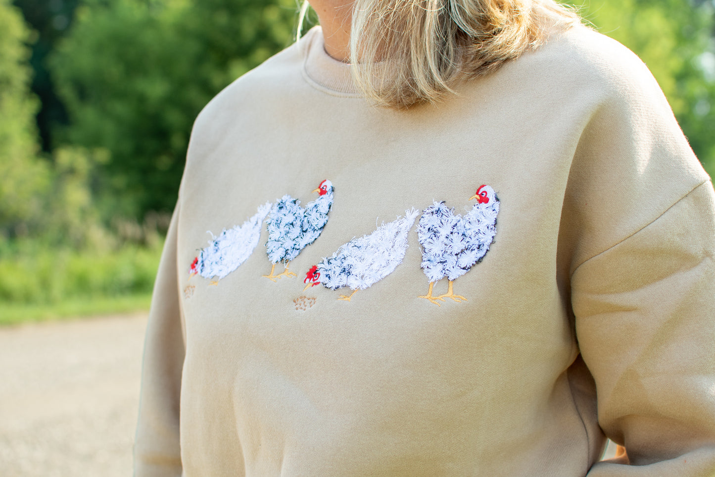 Fluffy White Chicken Tan Crewneck