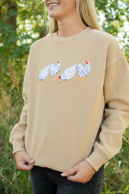 Fluffy White Chicken Tan Crewneck