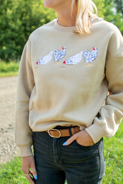 Fluffy White Chicken Tan Crewneck