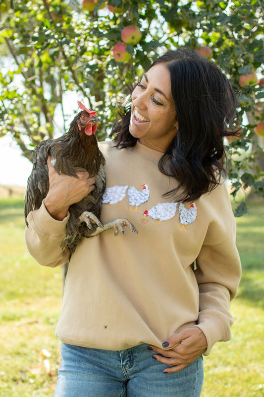 Fluffy White Chicken Tan Crewneck