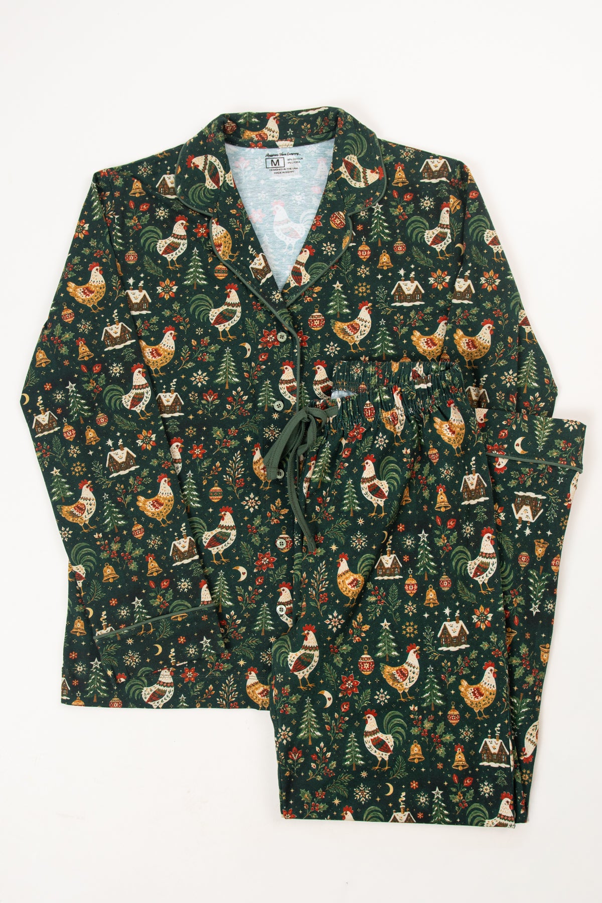 Folk Christmas Chicken Adult Notch Collar Top and Pajama Pant Set *Preorder*