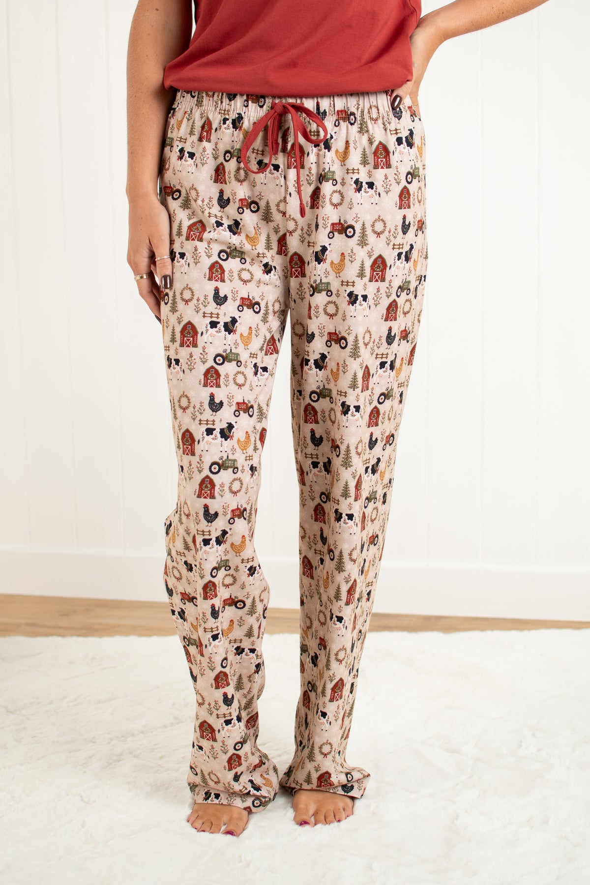Folk Farm Christmas Animals Adult Pajama Pant *Preorder*