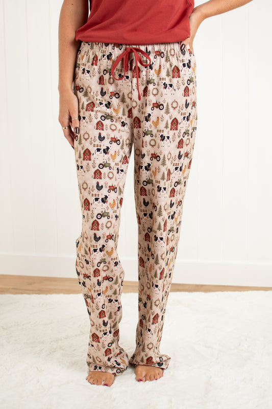 Folk Farm Christmas Animals Adult Pajama Pant *Preorder*