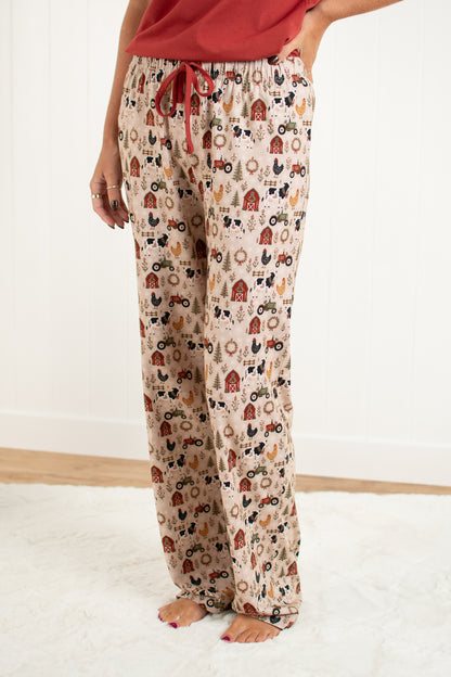 Folk Farm Christmas Animals Adult Pajama Pant *Preorder*
