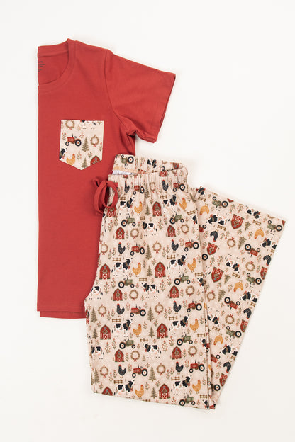 Folk Farm Christmas Animals Adult Pajama Top *Preorder*