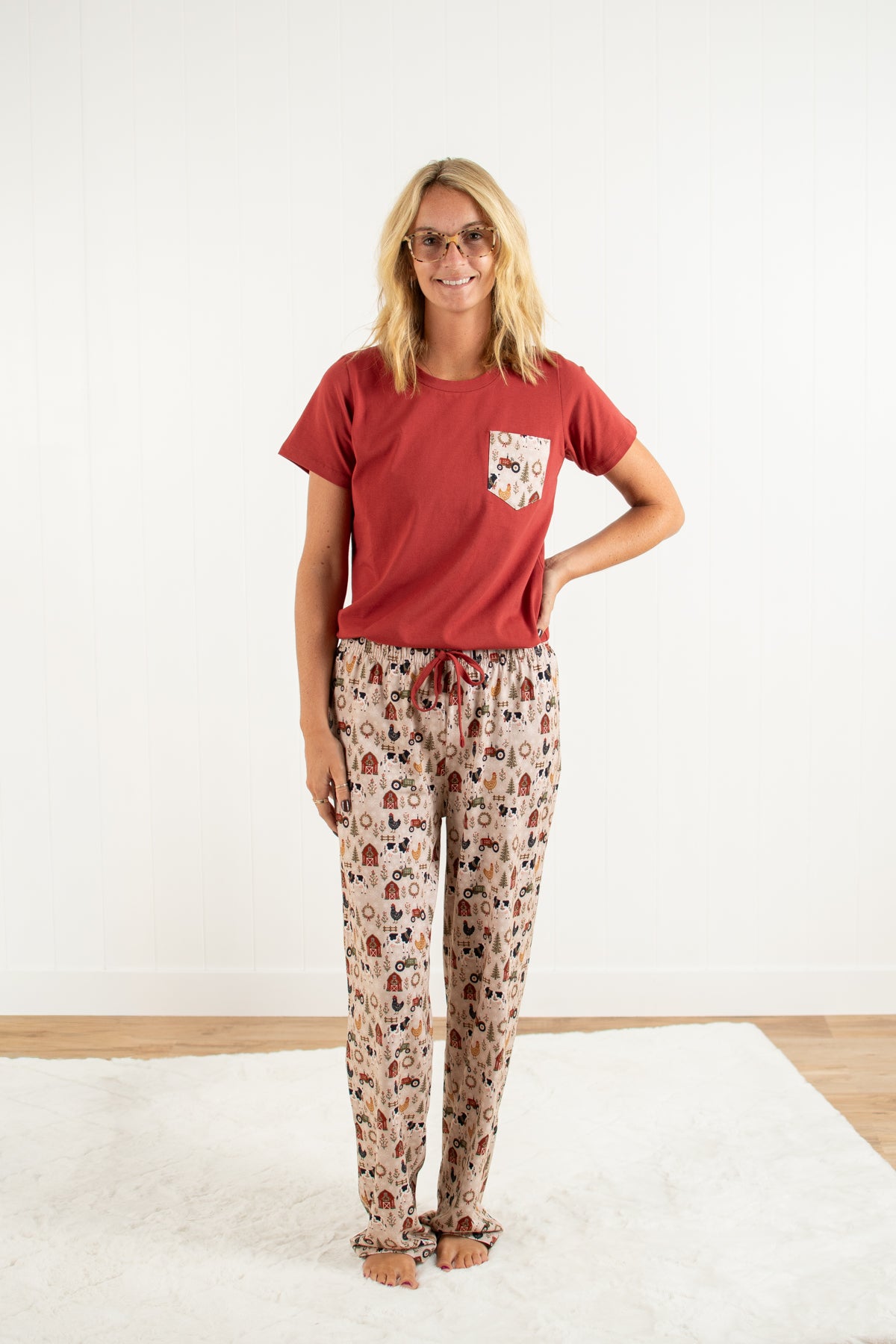Folk Farm Christmas Animals Adult Pajama Top *Preorder*