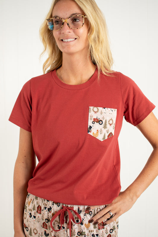 Folk Farm Christmas Animals Adult Pajama Top *Preorder*