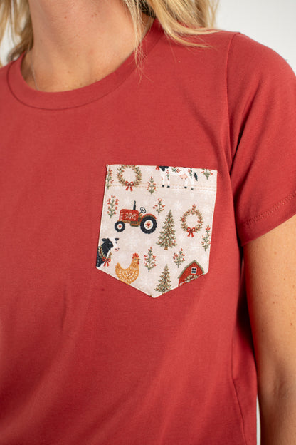 Folk Farm Christmas Animals Adult Pajama Top *Preorder*