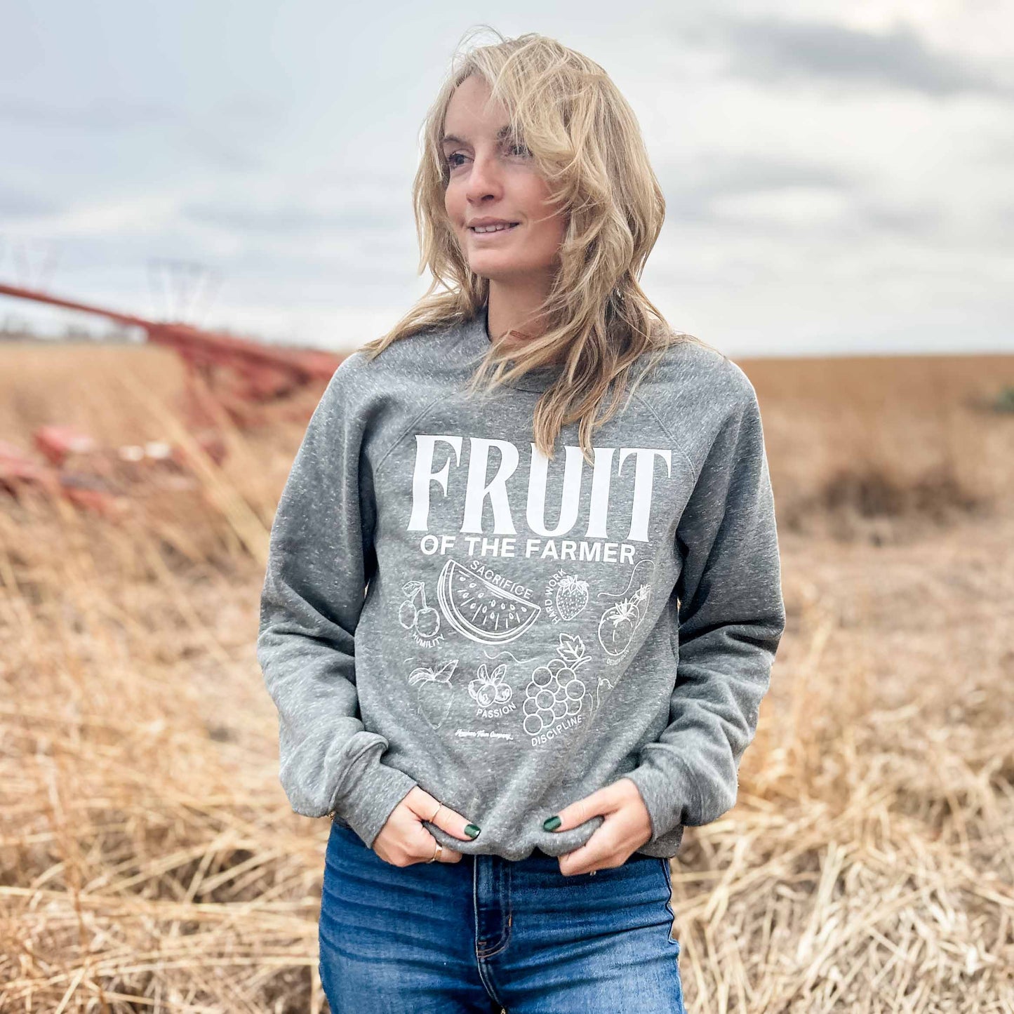 'Fruit of the Farmer' Grey Crewneck