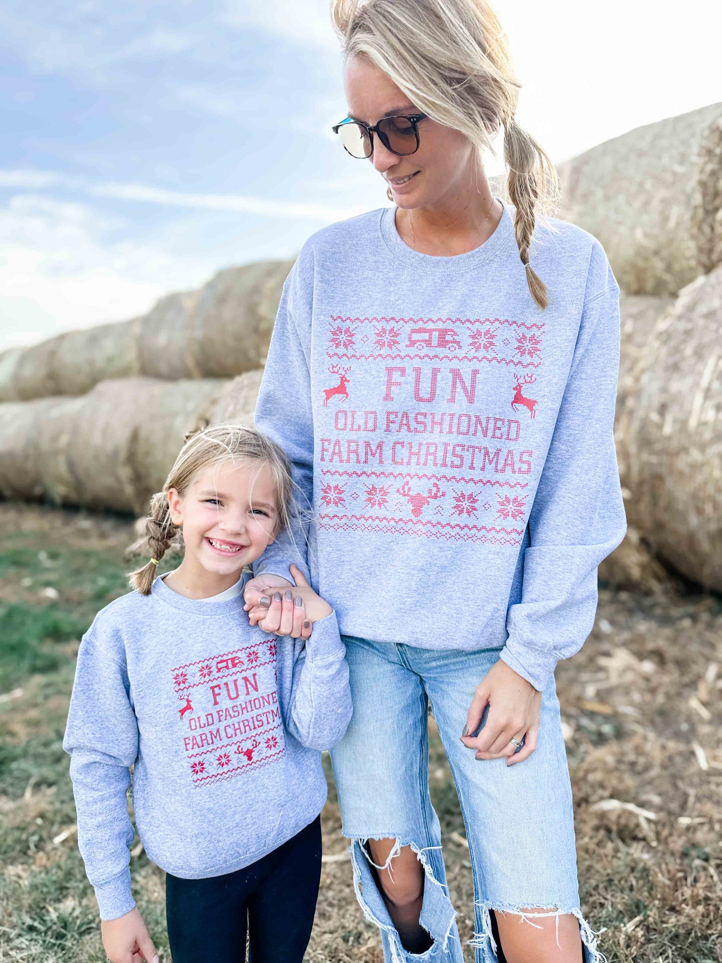 'Fun Old Fashioned Farm Christmas' Grey Crewneck