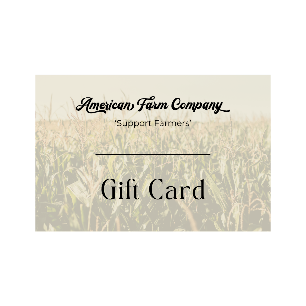 American Farm Company gift card with a field background